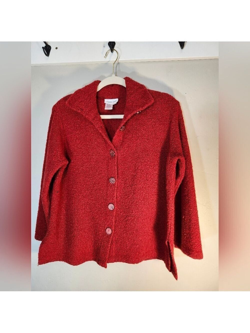 Coldwater Creek Cherry Red Wool Blend Boxy Cardigan Sz S